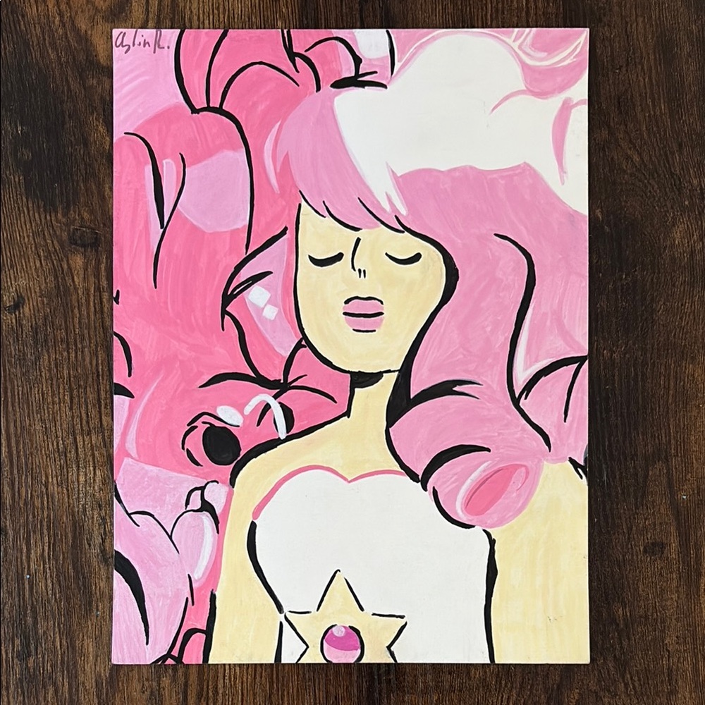 Rose Quartz Portrait; 9x12 Hand Painted with Acrylic Markers